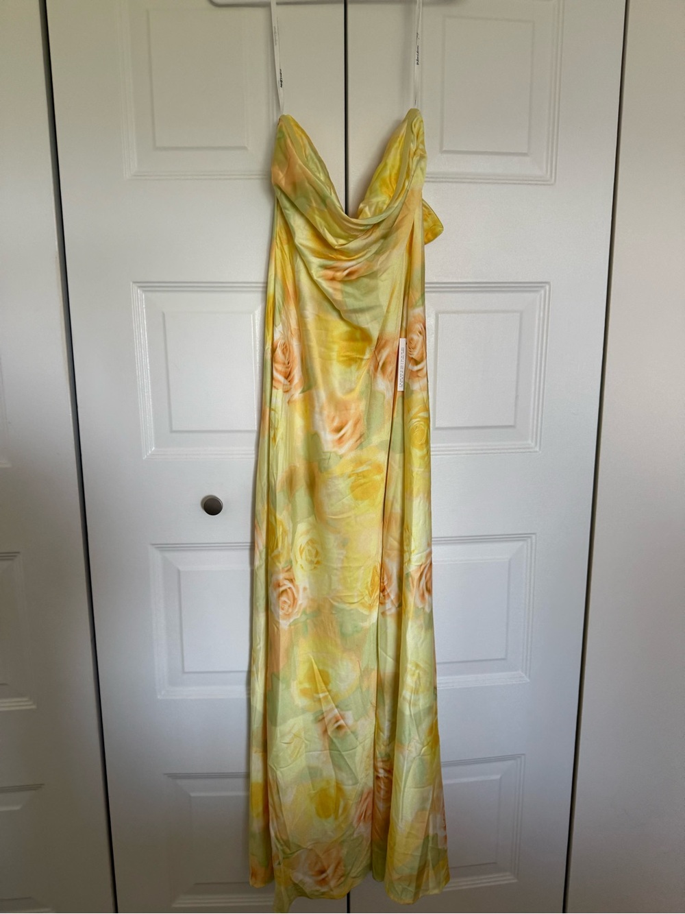 For Love and Lemons Strapless Yellow Floral Satin Maxi Dress - Picture 3 of 6